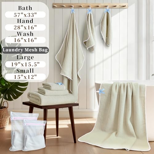VOOVA & MOVAS Waffle Cotton Hand Towels 4 Pack, 100% Cotton, 28x16 in | Perfect for Bathroom & Guest Daily Use, Built-in Hanging Loop, White Piping, Waffle Weave Fabric