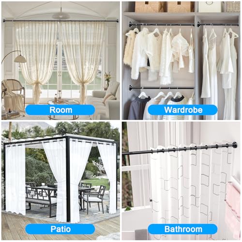 TEECK Shower Curtain Rod, 32-104 inch Adjustable Spring Tension Curtain Rod, Never Rust Anti-Slip Shower Curtain Rod for Bathroom, No Drilling, Never Collapse, Easy to Use, Black - color: Black, size: 32-104 Inches