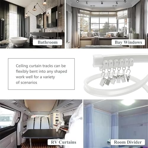 Flexible Bendable Curtain Track, Wall Mount Heavy Duty Sliding Room Divider Track, Room Divider, for RV, Shower, Hospital