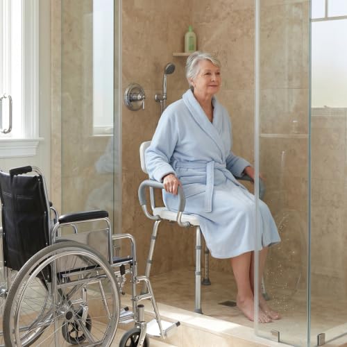 Vaunn Medical Deluxe Spa Shower Chair with Arms and Back, Bath Seat for Seniors, 450 lbs Max Weight, White with Light Gray Arms - style: Shower Chair with Arms