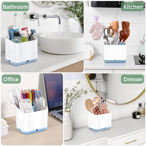 Bathroom Toothbrush Holders, Kids Toothbrush and Toothpaste Holder (Blue) | Easy To Clean, Drainage, Removable, Non-Slip, 4 Slots Tooth Brush Holder for Bathroom Countertop Organizer - color: Blue