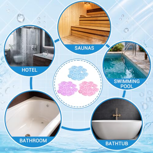 Riakrum 12 Pcs Non Slip Bathtub Stickers, Clear Anti Slip Shower Treads with Strong Suction Cups, Pebble Provides Traction Machine Washable No Residue, Safe (Pink, Purple,Blue) - color: Pink, Purple,blue
