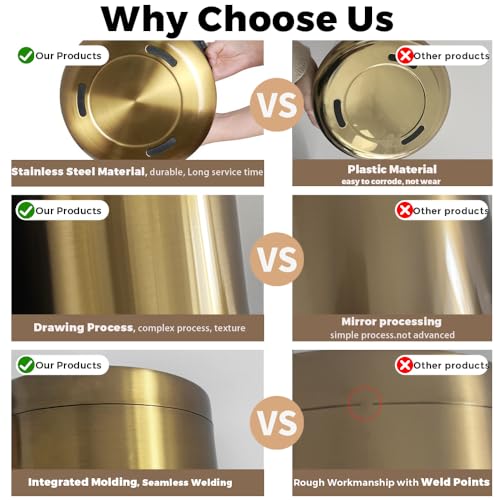 10 L/3 Gallen,Gold Small Trash Can for Bathroom,Brushed Stainless Steel Garbage Can with Flipping Lid,for Bathroom,Living Room,Bedroom,Hotel,Conference Room(Gold) - color: Gold