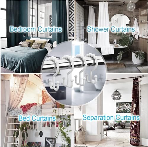 Resze 12 PCS White Plastic Double Shower Curtain Hooks, Multi-Functional Rings for Bathroom Shower Curtain,Shower Curtain Liner and Kitchen Supplies, etc. - color: White
