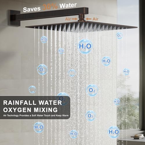 Rain Shower System 12" & 6" Dual Shower Heads, Wall Mount Shower Faucet Set | Ideal for bathroom remodels and upgrades with 12" rain shower, 6" angled shower, handheld spray and complete valve kit. - color: Oil Rubbed Bronze, size: Wall Mounted - 12"+6" S