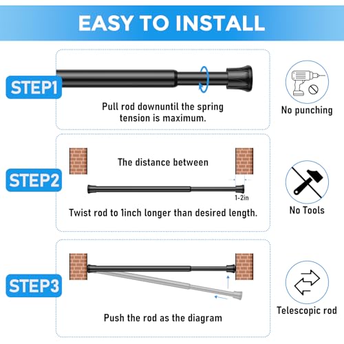 6 Pack Spring Tension Curtain Rod 8 to 12.5 Inch, DIY Mini Tension Rods No Drill for Slim Window Cupboard Closet Sidelights, Black - color: Black, size: 8" to 12.5"-6Pcs