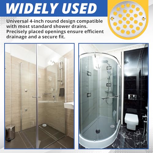 2pcs 4 Inch Round Screw-in Shower Drain Cover Replacement Easy-to-Install Floor Drain Grate with Screws Brushed Nickel (Bright Silver) - color: Chrome