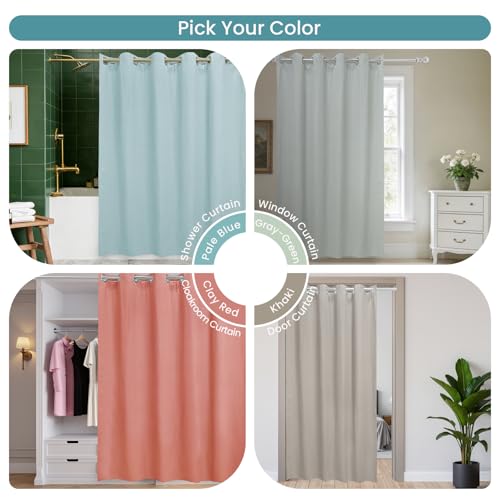 No Hook Shower Curtain Set with Snap-in Detachable Liner, 230 GSM Waffle Weave Fabric, Heavy Duty Water-Repellent, Pale Blue, 72 x 74 Inch - color: Pale Blue, size: 72"W x 74"L (Pack of 1)