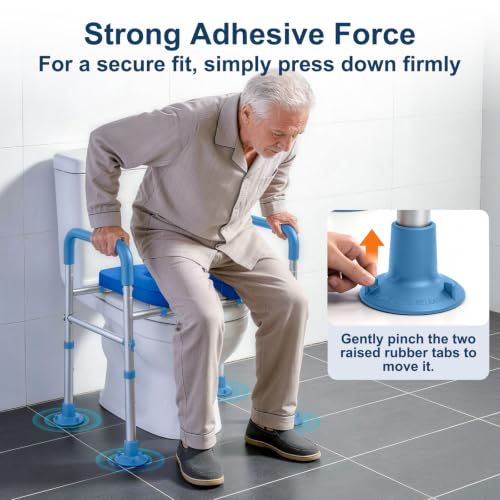 Adjustable Raised Toilet Seat with Handles for Seniors, Blue | 400lbs Capacity Elongated Toilet Seat Riser, Elevated Toilet Seat with Soft Cushion & Removable Armrests - color: Cozy Blue
