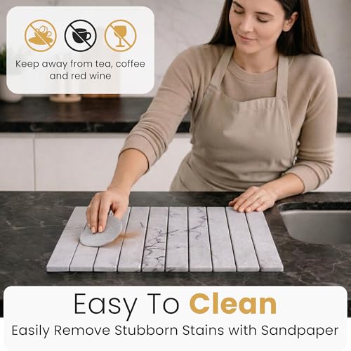 Large Stone Dish Drying Mat for Kitchen Counter 24"(L)×16"(W) – in Super Absorbent Diatomaceous Earth Drying Stone, Quick-Dry & Collapsible for Dishes, Bottles & Cups (Grey) - color: Gray