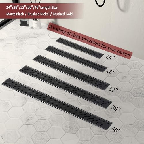 Linear Shower Drain, 24 inch Matte Black | Including Hair Catcher and Removable Grate, 304 Stainless Steel, Easy to Install and Clean (Drain Base Not Included) - color: Matte Black, size: 24 inch