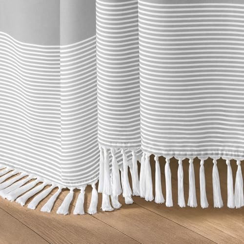 Grey Farmhouse Cotton Striped Shower Curtain with Tassel 72"W X 84"L | Boho Farmhouse Shower Curtains for Bathroom with Soft Cotton Feel - color: Grey, size: 72"W x 84"L