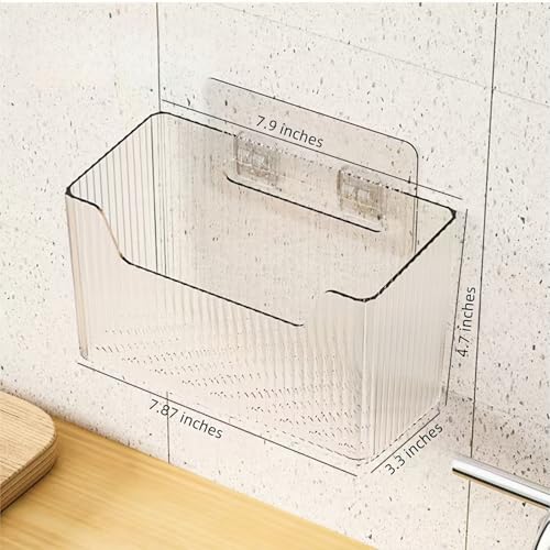 2 Pack Cabinet Door Organizer, Clear Storage Caddy, Adhesive Wall Mounted Organizer Bins, with Self Adhesive Tape, for Bathroom, Kitchen, Cabinet, Living Room