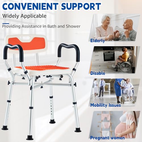 Shower Chair for Inside Shower, Padded Shower Seat Chair with Arms and Back, 6-Level Adjustable Shower Stool Chair for Elderly and Disabled, 550 LB Heavy Duty Handicap Shower Bath Chair | Shower Seat for Inside Tub 6-Height Adjustable,Shower Chair with Ar