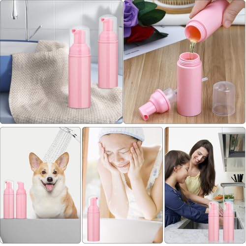 50 Pack 2 oz Foam Pump Bottles, Refillable Soap Dispenser, Daily Use | Pink foam pump bottle for diluted liquid soap, facial cleanser, body wash, shampoo, bathroom, kitchen, vanity and travel use