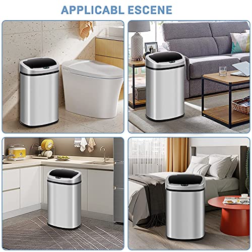 13 Gallon Stainless Steel Trash Can with Lid,Touch Free Automatic Kitchen Trash Can,Fingerprint-Resistant Soft Close Lid Garbage Can, 50L Large Capacity Garbage Can for Kitchen Home Office(Sliver) - color: Sliver