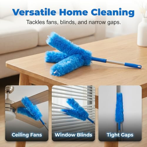 Crevice and Corner Cleaning Brush Set, Duster with Extension Pole for Ceiling Fan Cobweb Window Blind (74.02in) - size: 74.02in