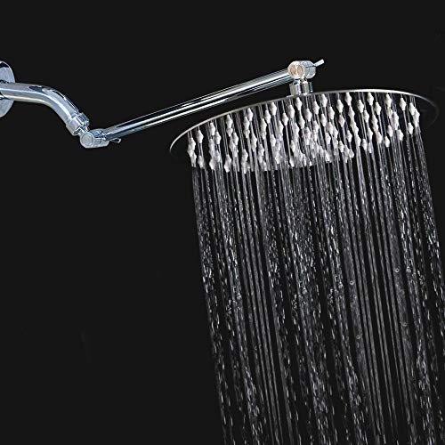 NearMoon Rain Shower Head with 11'' Adjustable Arm, High Pressure Stainless Steel Rainfall Shower, Ultra-Thin Design - Pressure Boosting (10 Inch, Chrome) - color: Chrome, size: 10 Inch