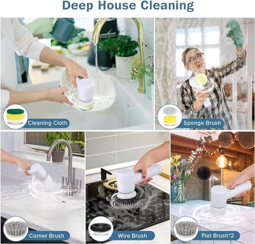 Electric Spin Scrubber - Shower Scrubber,Bathroom Scrubber Electric,for Cleaning Tub, Floor, Tile, Window, Sink, Kitchen Cleaning with 6 Electric Cleaning Brush Head (6)