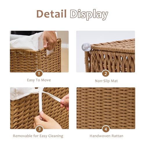 Slim Wicker Laundry Hamper with Lid, 75L Handwoven Rattan Basket with Handles, Narrow Laundry Basket with Removable Liner Bag & 2 Mesh Bags - color: Rattan with Lid, size: 75L