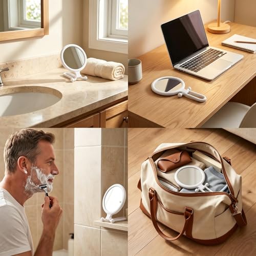 Magnifying Handheld Mirror Double Sided, Travel Makeup Hand Mirrors with 1X 2X Magnification, Small Hand/Desk Vanity Mirror (1Pc White) - color: 1pc White