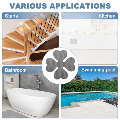 PATIKIL 12 Pcs Non Slip Bathtub Stickers, Anti Slip Shower Stickers with Scraper Bathroom Shower Floor Decals Four Leaf Shape Cute Treads Tubs, Gray - color: Gray