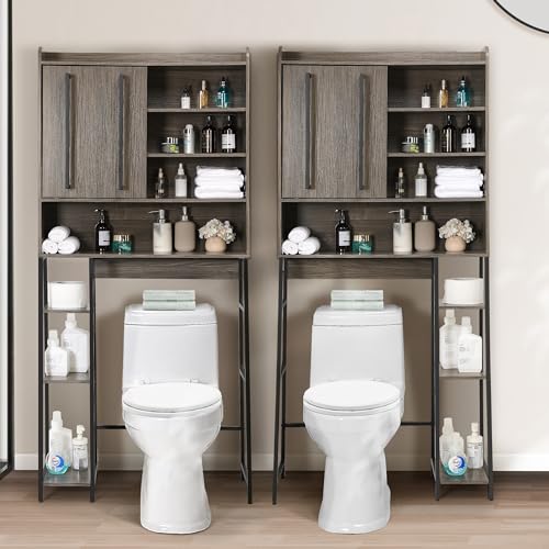 Decofy Over The Toilet Storage Cabinet, Over Toilet Bathroom Organizer with Sliding Door & Adjustable Shelf, Space-Saving Storage Cabinet for Bathroom, Laundry, Grey