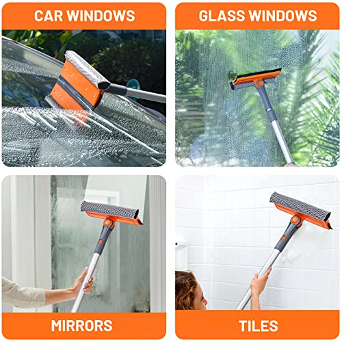 eazer Professional Window Squeegee, 2-in-1 Rotatable Squeegee for Window Cleaning Kit, Window Cleaner Tool, Window Washing Equipment Kit with Extension Pole for Shower/Windshield - 2 Head - size: 31inch