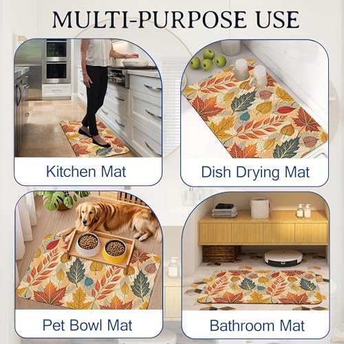 Bath Mat Hello Fall Bathroom Rug,Soft and Non Slip Autumn Leaves Bath Rugs,Quick Drying Machine Washable Floor Mat 17 * 29.5 Inches for Shower Room,Bathtub,Kitchen Bathroom - color: Hello Fall