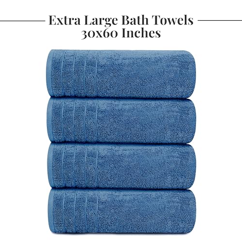 4 Piece Extra Large Bath Towels 30 x 60 Inches, Blue | 100% Cotton, Larger & Lighter Weight, Quicker to Dry, Super Soft and Absorbent, Perfect for Bathroom - color: Blue