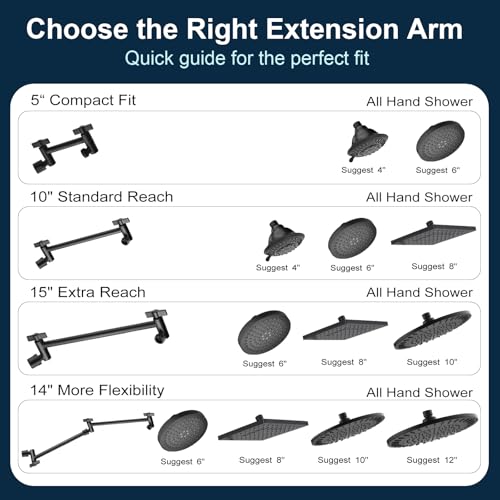 BRIGHT SHOWERS Shower Head Extension Arm with Locking Nut,Solid Brass 10 Inch Universal Shower Arm Extender for Rain and Handheld Showerhead, Height & Angle Adjustable, Matte Black - color: Matte Black, style: 10 Inch