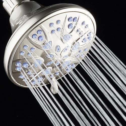 AquaDance Antimicrobial – Anti-Clog High-Pressure 6-Setting Shower Head with Microban Nozzle Protection from Growth of Mold, Mildew & Bacteria for Stronger Shower! 4" Sunset Blue - color: Satin Nickel / Sunset Blue Jets, style: 2.5 Gallons Per Minute