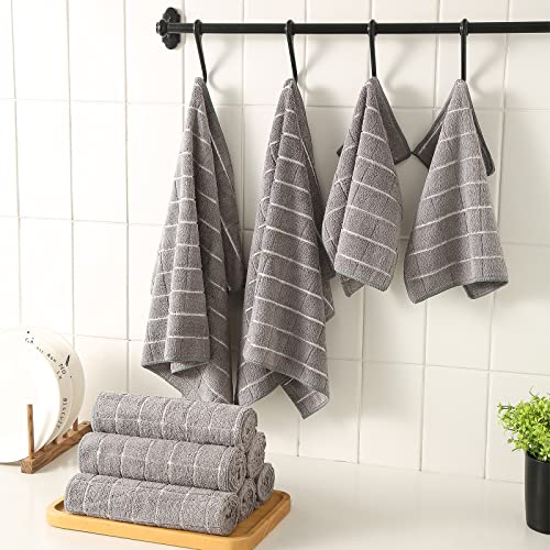 Puomue Microfiber Kitchen Towels and Dishcloths Set, 26 X 18 Inch and 12 X 12 Inch, Set of 12 Bulk Lint Free Dish Towels for Drying Dishes, Grey - color: Grey