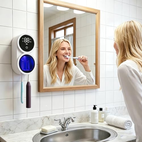 UV Toothbrush Sanitizer Holder 600mAh,Fast Charge&Auto-Inductive | portable design with usb-c fast charging, suitable for home & travel. ideal for couples, families, bathrooms, rvs and dorms.