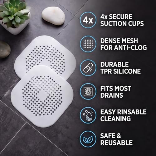 2 Pcs Shower Drain Hair Catcher Kitchen Silicone Sink Strainer Bathroom | Hair Drain Shower Catcher, Silicone Drain Protector Hair Stopper with Suction Cup for Shower Kitchen Bathroom Bathtub Sink - color: White