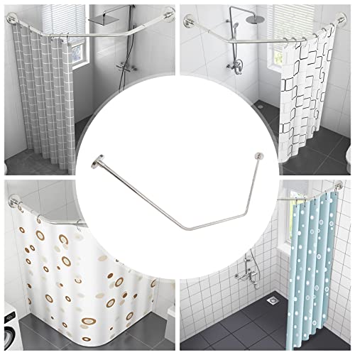 Corner Shower Curtain Rod, Adjustable 304 Stainless Steel | for Bathroom Clothing Stores, Wall Mount Curved Shower Rod Fits 17.72-29.53 In Sides, Used for Toughened Glass Walls