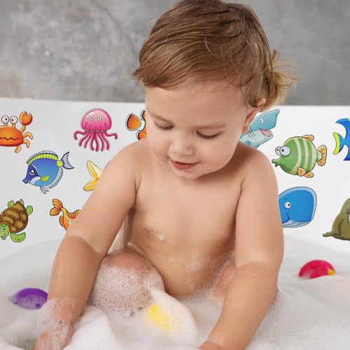 20 Pcs Non Slip Bathtub Stickers Submarine Sea Creature Anti Slip Decals Adhesive Turtle Fish Jellyfish Bathtub Appliques with Scraper for Shower and Bath(Color B) - color: Color B
