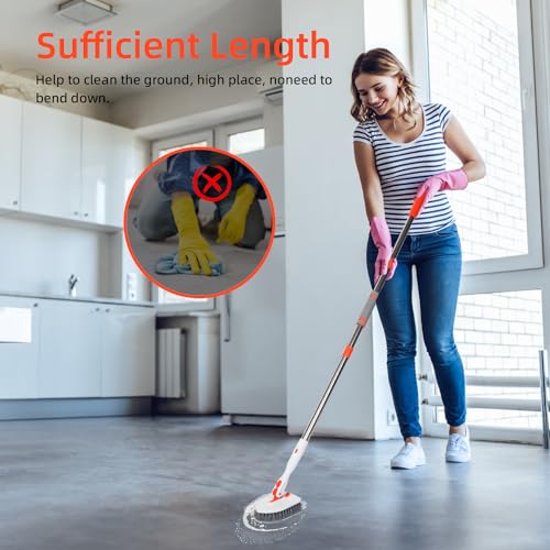 Bathtub Cleaning Brush Long Handle, Shower Bathroom Cleaner Brush Scrubber | 3 Different Detachable Scrub Brush Replacement Head for Scrubing Bathroom Floors, Tubs, Tiles, Kitchen Walls