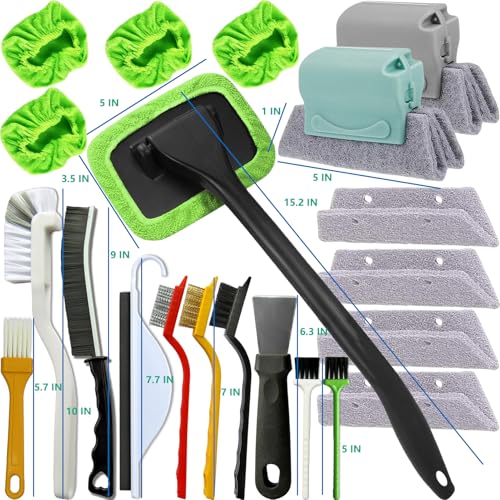 21Pcs Small Cleaning Brush for Car Glass & Gap Crevice Cleaning - Window/Door Tracks, Bathroom Sink, Mirrors, Window Sills, Sliding Doors, Shower Door Tracks