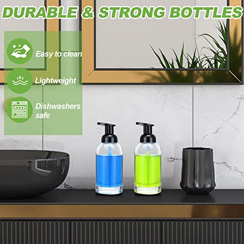 Eccliy 4 Pack Foaming Soap Dispenser, 13 oz Clear Thick Glass Pump | Refillable Foam Soap Bottles for Hand Soap and Body Wash, Ideal for Bathroom Countertop, Kitchen Sink and More, Black Pump
