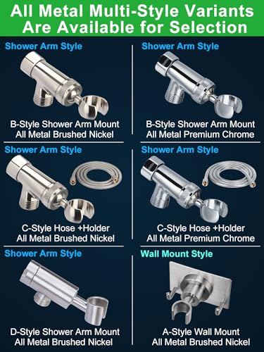 All Metal Shower Head Holder and Long Hose with Wide-Angle Adjustment | Stainless Steel Extra Long 6 ft Flexible Hose, Handheld Shower Arm Bracket,Premium Chrome - style: C-Style Chrome