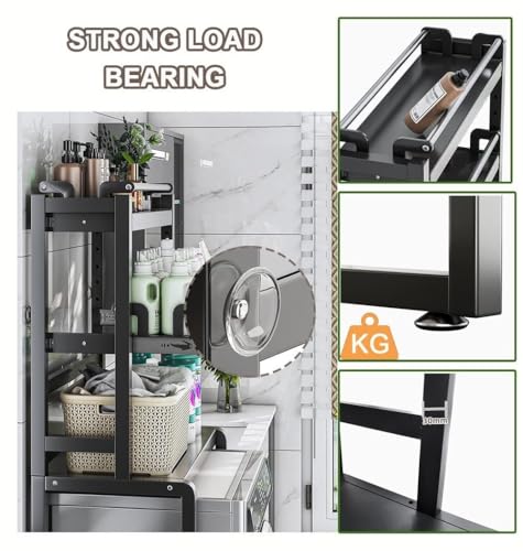 2-Tier Over-The-Toilet Ladder Shelf with Pull-Out Drawer, Adjustable Carbon Steel Storage Rack, 40×70×138cm, White(Black) - color: Black