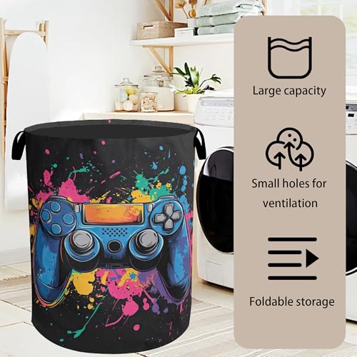 Laundry Basket, Dirty Clothes Basket, Gamers Controller Foldable Canvas Laundry Hamper with Handles - Toy Organizer, Heavy Duty for Home, Bedroom, Dorm, Bathroom - color: Gamers Controller