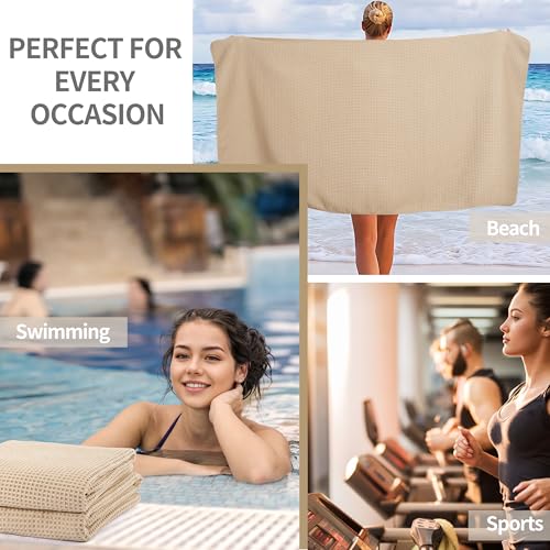Microfiber Waffle Bath Towels, 4 Pieces, Soft, Absorbent, Fast Drying, Lint Free 430 GSM (27''x55''/68.58 cm x139.7 cm) - color: Beige