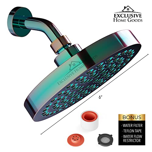 Rainfall Shower Head - 6" High Pressure Shower Heads - 1.8 GPM Shower Heads with Anti-Clog 90 Rubber Jets - 360° Rotation Adjustable Shower Head - Rustproof Bathroom Shower Head - Polished Rainbow