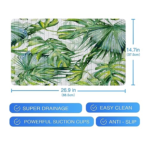 Green Leaves Bathtub Mat Non Slip Palm Leaf Bath Shower Mat 15x27 Tropical Banana Leaf Bath Tub Mat with Drain Holes Suction Cups Washable Botanical Monstera Bath Mat for Tub for Bathroom - color: Leaves