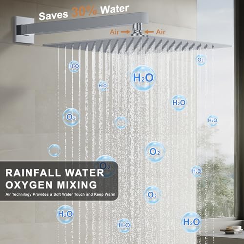 Rain Shower System 12" & 6" Dual Shower Heads, Wall Mount Shower Faucet Set | Ideal for bathroom remodels and upgrades with 12" rain shower, 6" angled shower, handheld spray and complete valve kit. - color: Polished Chrome, size: Wall Mounted - 12"+6" Sho