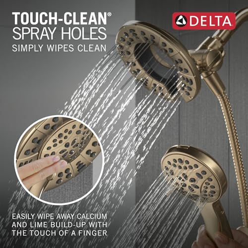 Delta Faucet Albion 14 Series Single-Handle Shower Faucet, Gold Shower Trim Kit with 4-Setting In2ition 2-in-1 Dual Hand Held Shower Head with Hose, Champagne Bronze T142855-CZ-I (Valve Not Included) - color: Champagne Bronze
