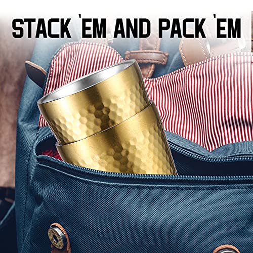 Stainless Steel Cups 2 Packs 10oz/300ml Stackable Double Wall Insulated Metal Shatterproof Cups Titanium-Plated Diamond Textured Surface Heat Resistant Dishwasher Safe (Golden) - color: Golden - 2 Packs