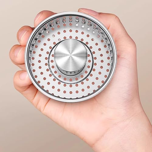 3 in 1 Pop Up Kitchen Sink Drain Strainer, with an Extra Basket Strainer, Kitchen Sink Drain Stopper for US Standard 3-1/2 Inch, Brass Material Electroplate Silver (Model C stainless steel) - color: Model C Stainless Steel
